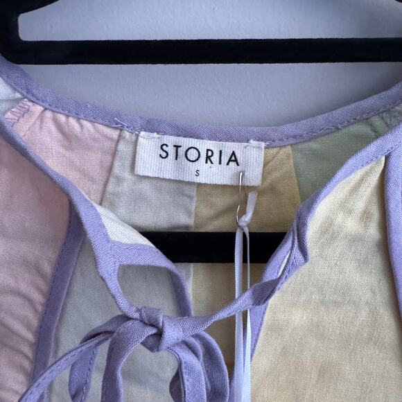 New Storia Linen Crop Top Multicolor Round Neck Pullover Short Sleeve Sz S - Picture 6 of 8